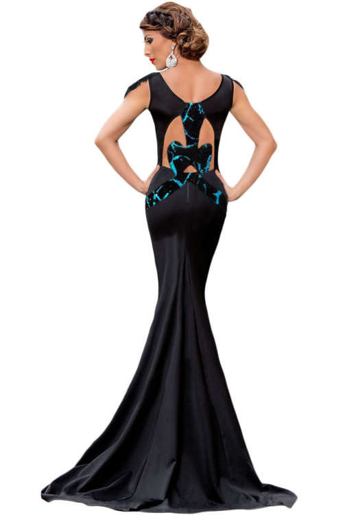 ELEGANT BLACK SEQUIN EMBELLISHED MERMAID EVENING GOWN - S/M/L