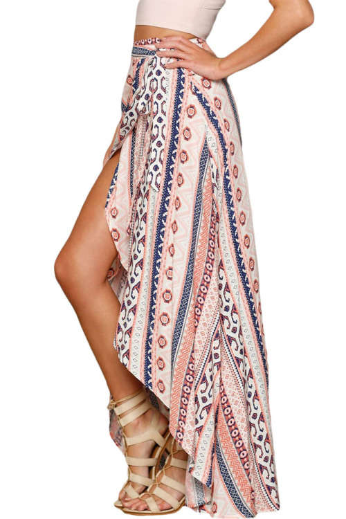 ETHNIC PRINT MAXI SKIRT WRAPPED BEACH DRESS - ONE SIZE