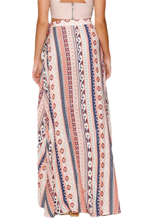 ETHNIC PRINT MAXI SKIRT WRAPPED BEACH DRESS - ONE SIZE
