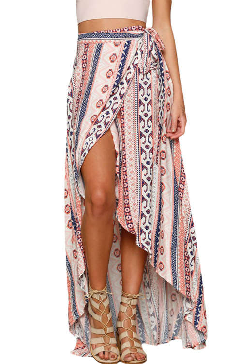 ETHNIC PRINT MAXI SKIRT WRAPPED BEACH DRESS - ONE SIZE
