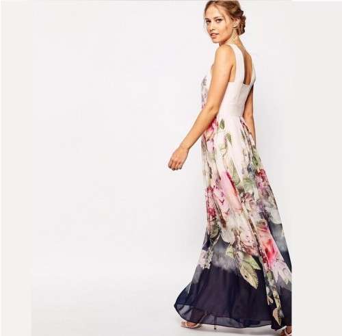 **LOCAL STOCK** BOHO FLORAL PRINT CHIFFON O-NECK MAXI DRESS - XL