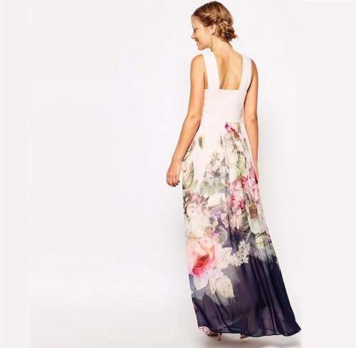 **LOCAL STOCK** BOHO FLORAL PRINT CHIFFON O-NECK MAXI DRESS - XL