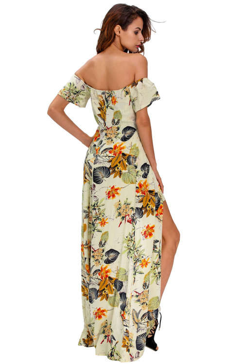 BEIGE MULTI-COLOR BOHO FLORAL PRINT ROMPER MAXI DRESS - S/M/L