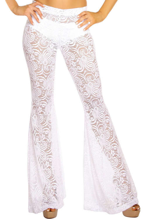 WHITE LACE HALTER TOP AND BELL BOTTOM PANT SET - S/M/L