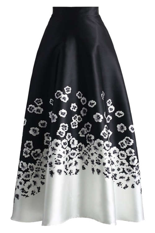 MONOCHROME FLORAL PRINT HIGH WAIST MAXI SKIRT- S/M/L