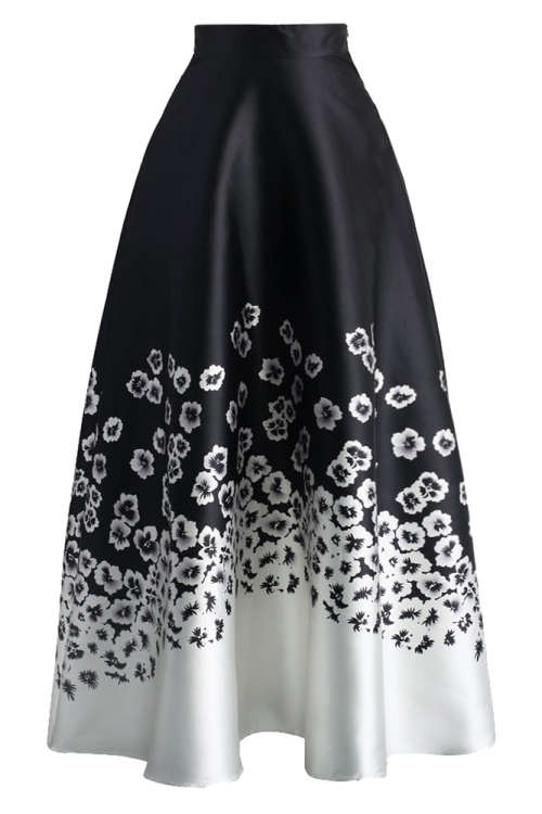 MONOCHROME FLORAL PRINT HIGH WAIST MAXI SKIRT- S/M/L