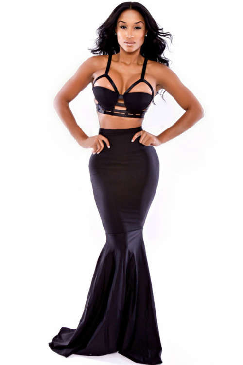 GORGEOUS BLACK HIGH WAIST BODYCON MERMAID FLOOR-LENGTH SKIRT - M/L