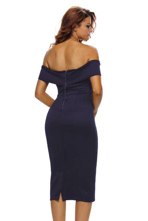 GORGEOUS NAVY OFF-THE-SHOULDER MIDI DRESS - SMALL TO PLUS SIZE