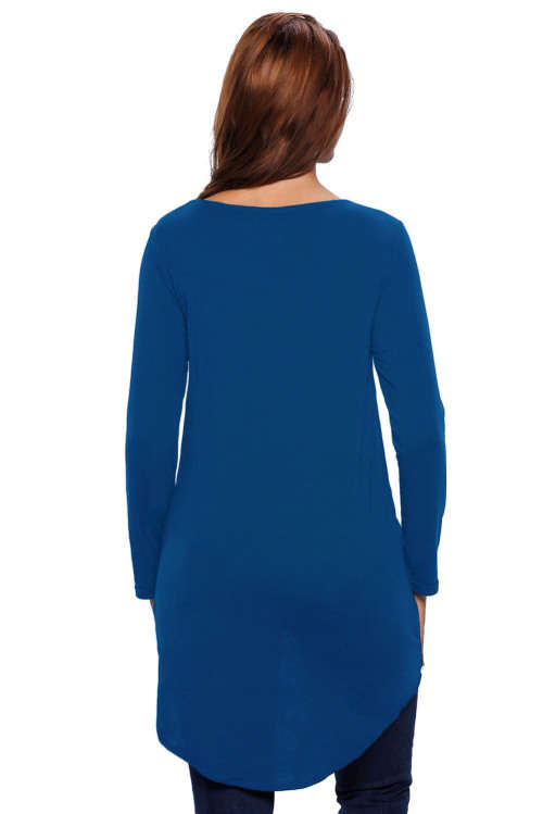 BLUE LACE UP LONG SLEEVE RUCHED PULLOVER SHIRT - ONE SIZE
