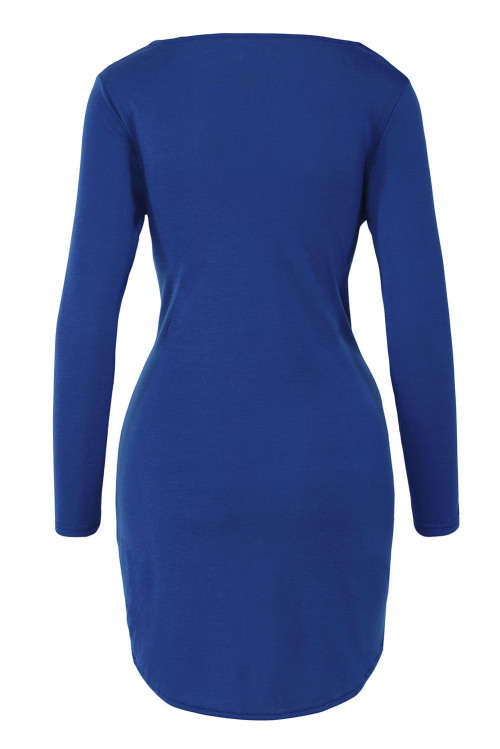 BLUE LACE UP LONG SLEEVE RUCHED PULLOVER SHIRT - ONE SIZE