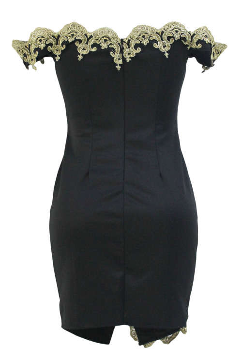 LACE APPLIQUE OFF SHOULDER MINI DRESS EVENING WEAR