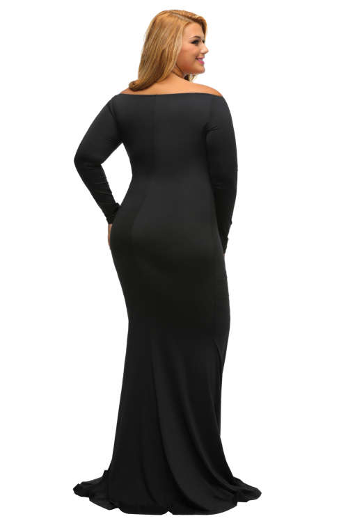 ***PLUS SIZE*** SEXY BLACK OPEN SHOULDER V-NECK MAXI DRESS - XL/2XL/3XL