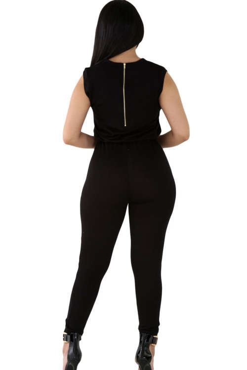 TRENDY BLACK ZIP FRONT DETAIL JUMPSUIT - S/M/L