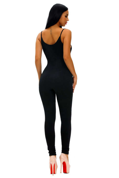 BLACK SPAGHETTI STRAPS SIMPLE STRETCH JUMPSUIT - S/M/L