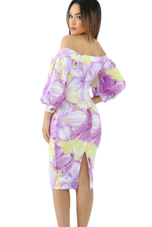 ELEGANT LILAC FLORAL OFF SHOULDER BOHO DRESS - S/M/L