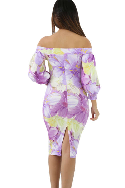 ELEGANT LILAC FLORAL OFF SHOULDER BOHO DRESS - S/M/L