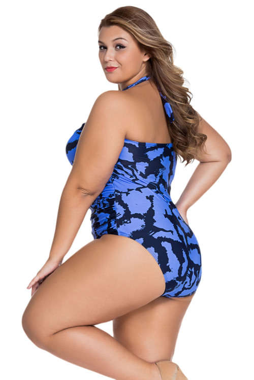**PLUS SIZE** SEXY BLUE PATTERN NON-UNDERWIRE MONOKINI - XL/2XL/3XL/4XL