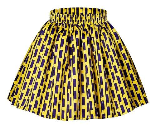 YELLOW SPOTTED PRINT AFRICAN STYLE SKATER MINI SKIRT - S/M/L/XL