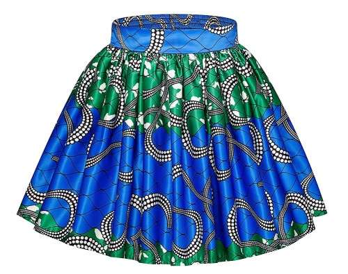 GREEN AND BLUE PRINT AFRICAN STYLE SKATER MINI SKIRT - S/M/L/XL