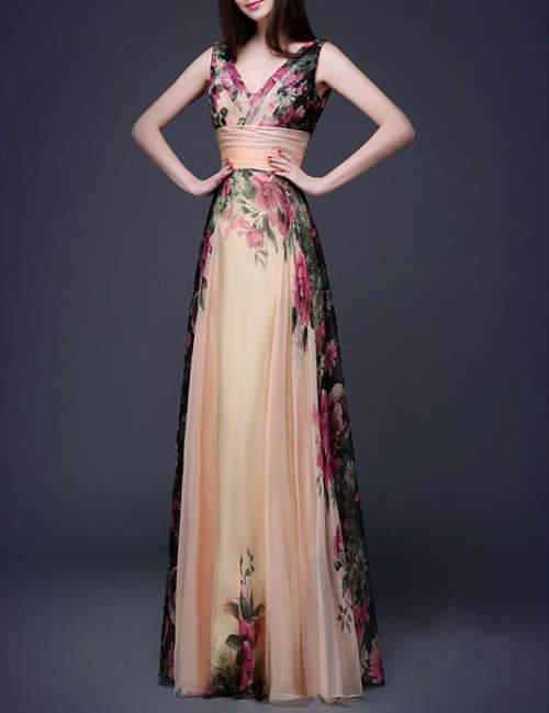 EVENING DRESSES/EVENING DRESS/FLORAL EVENING DRESS/CHIFFON EVENING DRESS