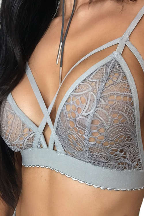 LINGERIE/SEXY LINGERIE/ GREY STRAPPY BRALETTE BRA LINGERIE - LOCAL STOCK
