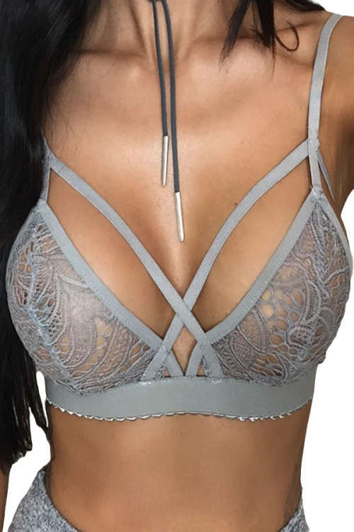 LINGERIE/SEXY LINGERIE/ GREY STRAPPY BRALETTE BRA LINGERIE - LOCAL STOCK