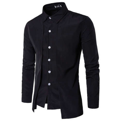 STYLISH LONG SLEEVE ASYMMETRIC BLACK SHIRT - M/L/XL/2XL