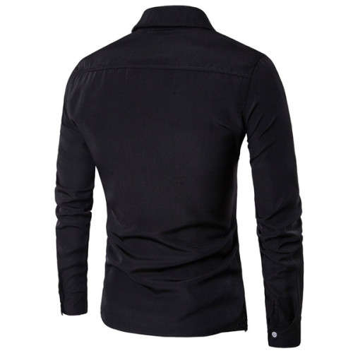 STYLISH LONG SLEEVE ASYMMETRIC BLACK SHIRT - M/L/XL/2XL