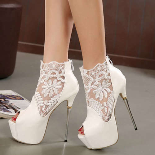 WHITE LACE PEEP TOE STILETTO PLATFORM SHOES