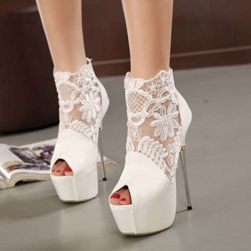 WHITE LACE PEEP TOE STILETTO PLATFORM SHOES