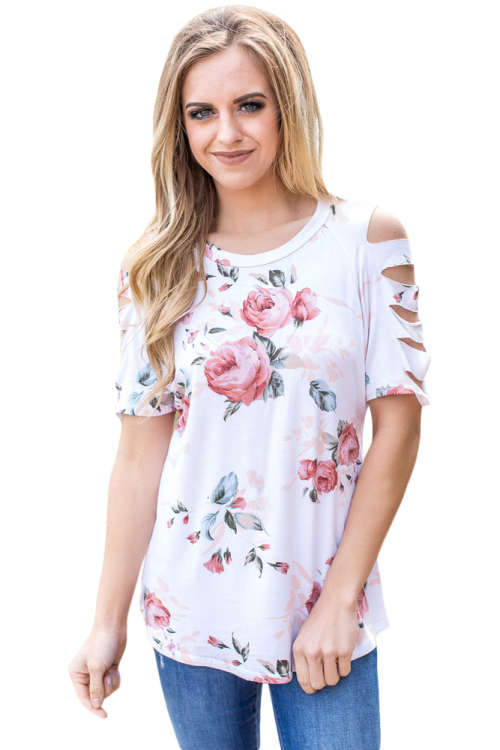 FLORAL TOP - CUTOUT SLEEVE - S/M/L/XL/2XL