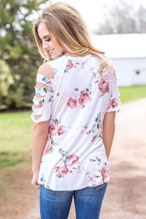 FLORAL TOP - CUTOUT SLEEVE - S/M/L/XL/2XL