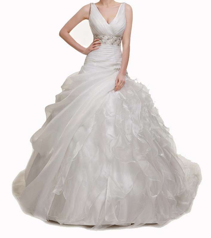 White Flounce Wedding Dress