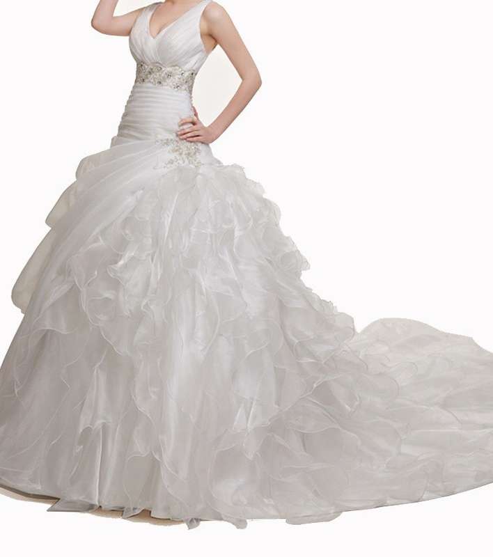 White Flounce Wedding Dress