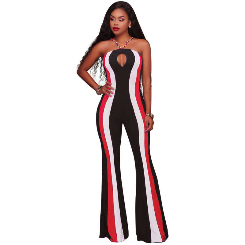 JUMPSUITS/JUMPSUIT/SEXY JUMPSUIT/RED STRIPED JUMPSUIT/BELL BOTTOMS JUMPSUIT