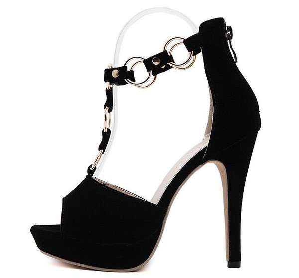 SHOES/WOMENS SHOES/STILETTO SANDALS/SEXY BLACK SUEDE CHAIN DETIAL STILETTO PEEP TOE SANDALS SHOES