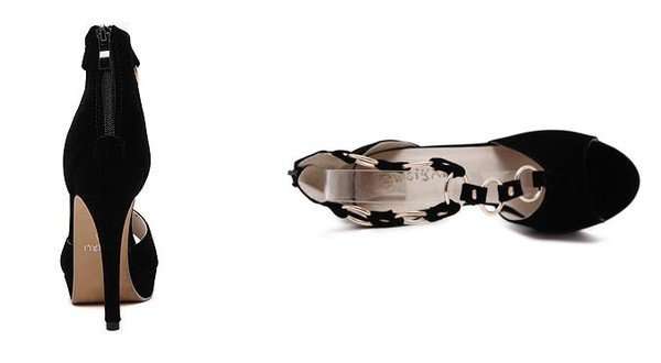 SHOES/WOMENS SHOES/STILETTO SANDALS/SEXY BLACK SUEDE CHAIN DETIAL STILETTO PEEP TOE SANDALS SHOES