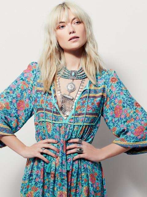 DRESSES/DRESS/MAXI DRESS/BOHEMIAN DRESS/BLUE DRESS/BOHO DRESS/PRINTED DRESS/ASYMMETRICAL DRESS