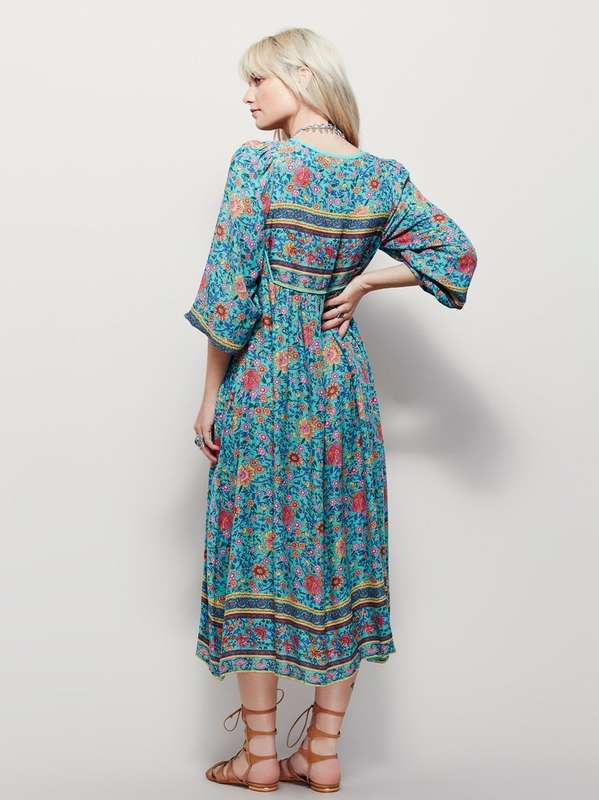 DRESSES/DRESS/MAXI DRESS/BOHEMIAN DRESS/BLUE DRESS/BOHO DRESS/PRINTED DRESS/ASYMMETRICAL DRESS