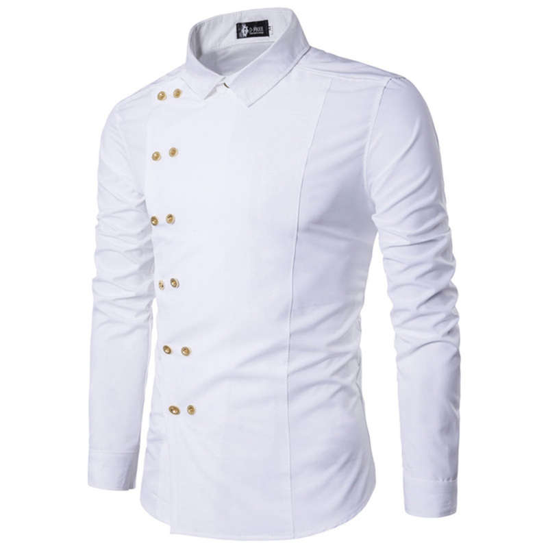 SHIRTS/MENS SHIRTS/LONG SLEEVE SHIRTS/FORMAL SHIRTS/WHITE DOUBLE BREASTED TURNDOWN COLLAR MENS SHIRT