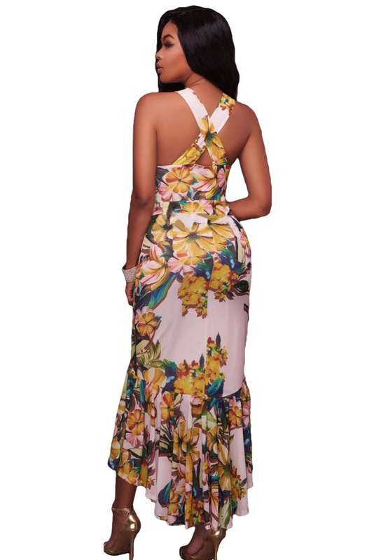 DRESSES/DRESS/BODYCON DRESS/WHITE DRESS/PRINT DRESS/KEYHOLE DRESS/HI-LOW DRESS/FLORAL MAXI DRESS
