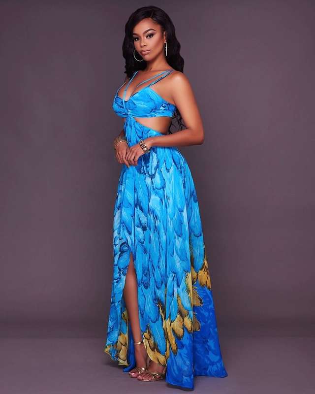 DRESS/WOMENS DRESSES/WOMENS BLUE FEATHER PRINT BOHEMIAN MAXI SLIP EVENING PARTY LONG BEACH DRESS