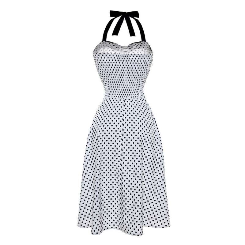 VINTAGE DRESSES/WOMENS SWING DRESS/VINTAGE HALTER NECK SLEEVELESS A-LINE RETRO PRINTED SWING DRESS