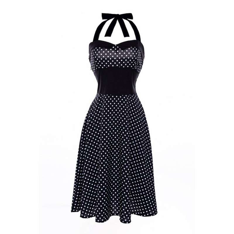VINTAGE DRESSES/WOMENS SWING DRESS/VINTAGE HALTER NECK SLEEVELESS A-LINE RETRO PRINTED SWING DRESS