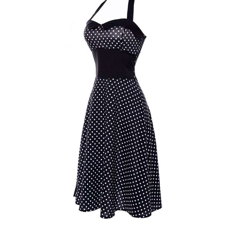 VINTAGE DRESSES/WOMENS SWING DRESS/VINTAGE HALTER NECK SLEEVELESS A-LINE RETRO PRINTED SWING DRESS