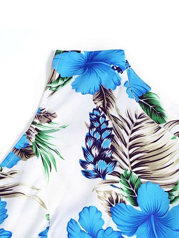 Vintage swing summer fit and flare floral blue dresses