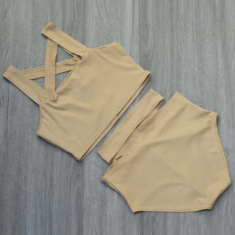 SWIMSUIT/BIKINI SWIMSUIT/HIGH WAIST SWIMSUIT/NUDE HIGH WAIST TWO PIECE CRISSCROSS BIKINI SET