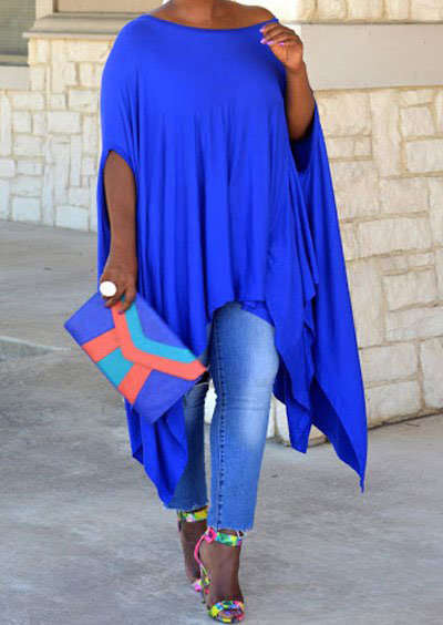 Blue Asymmetrical Loose Fit Casual Shirt Dress