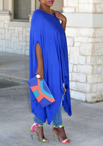 Blue Asymmetrical Loose Fit Casual Shirt Dress