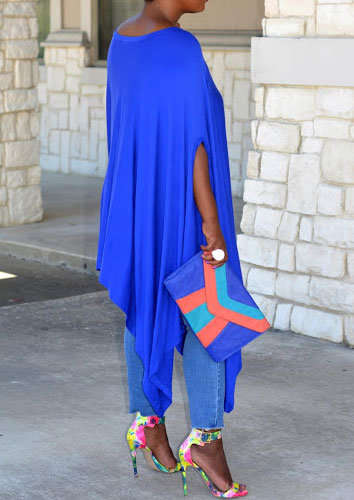 Blue Asymmetrical Loose Fit Casual Shirt Dress